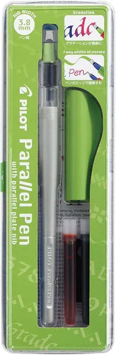 Vista 5 de Pilot Parallel 4 Nib - Juego de plumas de caligrafía, puntas de 1.5 mm, 2.4 mm, 3.8 mm y 6.0 mm, incluye 4 cartuchos de tinta negra y 4 cartuchos