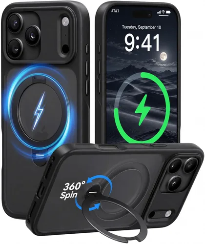 Vista 22 de CASEKOO Funda negra para iPhone 17 con soporte magnético giratorio de 360 1-negro