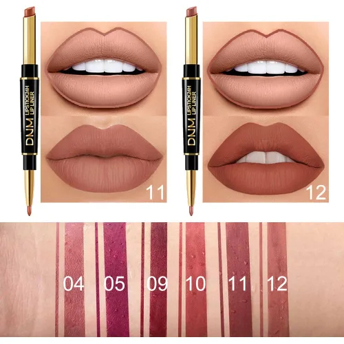 Vista 7 de evpct DNM Juego de 6 delineadores y lápices labiales, 2 en 1, impermeables, 24 horas de duración, para mujer, castaño, nude, rosa antiguo, marrón