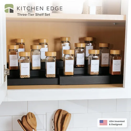 Vista 2 de KitchenEdge Organizador de especias expandible para gabinete, estante de 3 niveles para organización de especias (11 a 22 pulgadas), se adapta a 36