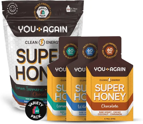 Vista 14 de You Again Gel de Energía Limpia Super Miel de la Selva, Chocolate Salado del Himalaya Reposición de Electrolitos Combustible para Correr Gel