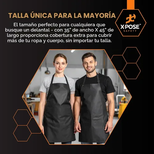 Vista 6 de Xpose Safety Heavy Duty Vinyl Waterproof Aprons, White - For Home, Industrial and Commercial Use - Chemical Resistant Negro