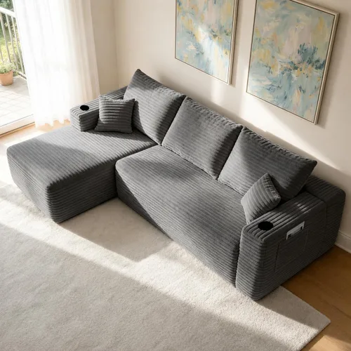 Vista 25 de Sofá deshuesado de 96 pulgadas, sofá modular en forma de L, color negro