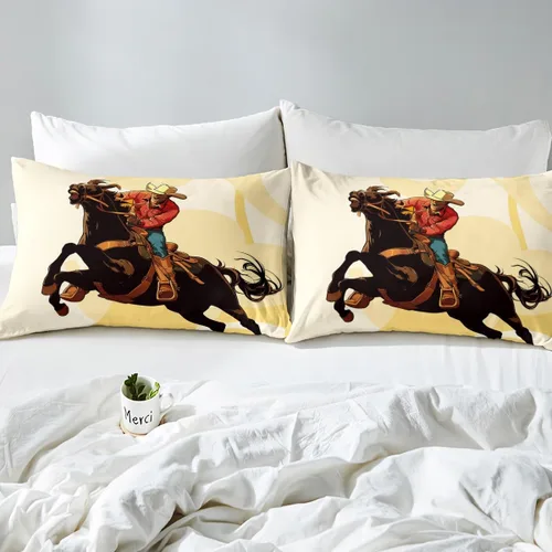 Vista 5 de Erosebridal Juego de ropa de cama de vaquero, funda de edredón de rodeo occidental, funda de edredón para cama de caballo para niños, adolescentes