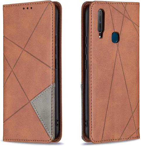 Vista 16 de Funda con tapa para Vivo Y11, Y15, Y12 e Y17, diseño de rombos de piel sintética, con función atril, cierre magnético, para Vivo Y11/Y15/Y12/Y17