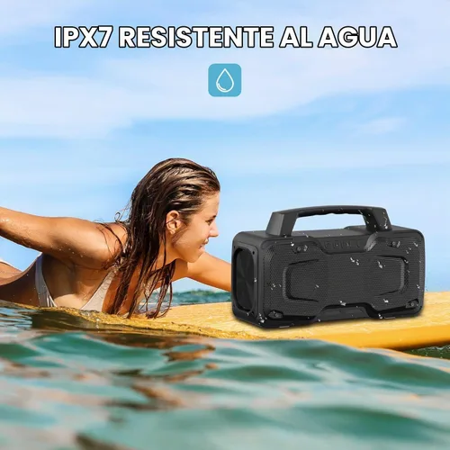 Vista 4 de BUGANI Altavoz Bluetooth, potente altavoz inalámbrico portátil de 80 W IPX7 impermeable, altavoces fuertes para exteriores con mango de 24 horas