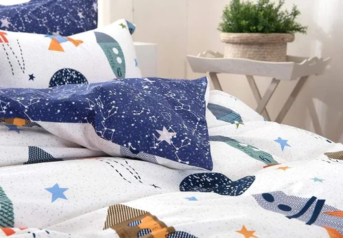 Vista 4 de Brandream Juego de cama para niños galaxia espacial Set de cobertor tamaño full y queen, Algodón, A, gemelo