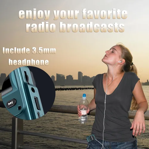 Vista 3 de Radio de bolsillo FM con carga USB-C, 2000 mAh, recargable, excelente recepción, altavoz transparente y conector para auriculares, pantalla LCD