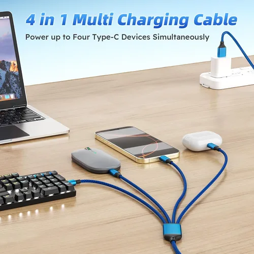 Vista 2 de 4 in 1 USB A to USB C Cable, Phone Charger Type C Multi Charging Cable