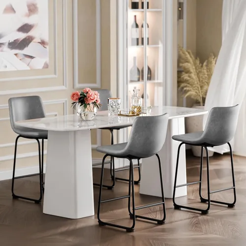 Vista 32 de YaFiti - Juego de 2 sillas de comedor de 18 pulgadas, sillas modernas tapizadas para comedor con cojines de piel sintética y patas de metal, silla