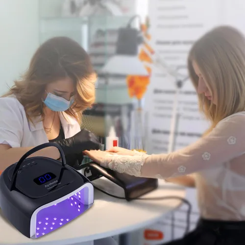 Vista 7 de Lámpara de uñas de gel LED recargable, 60W inalámbrico UV Led luz de uñas con mango de elevación Sensor táctil pantalla LCD (negro)
