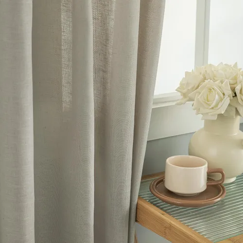 Vista 4 de Cortinas extra largas con pliegues de lino taupe beige de 132 pulgadas de largo para sala de estar con techo alto, dormitorio, cortinas de ventana