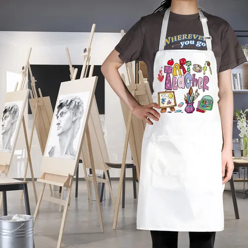 Vista 3 de WZMPA Delantal de profesor de arte con bolsillos, delantal ajustable para pintores de artistas para amantes del arte