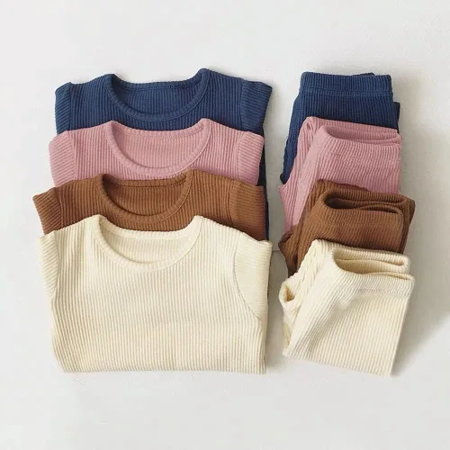 Vista 5 de Conjunto de pijama de 2 piezas de algodón orgánico suave y cómodo para otoño e invierno, para bebés y niñas (talla 90), Caramelo