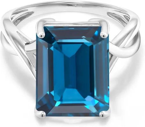 Vista 2 de Gem Stone King 10K White Gold London Blue Topaz Engagement Ring For Women