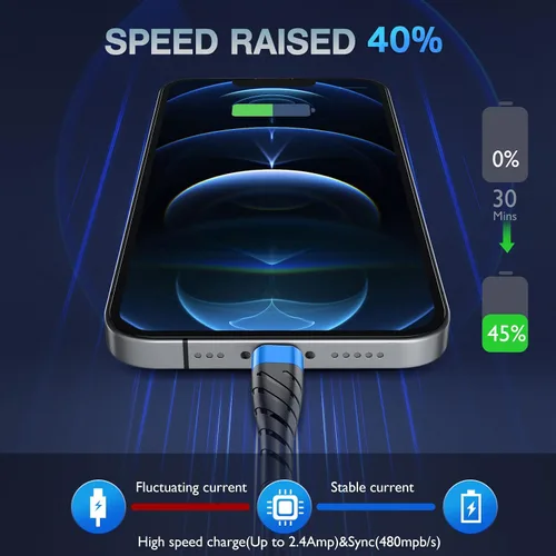 Vista 4 de Cable de carga corto con certificación MFi para iPhone, paquete de 3 unidades de 1 pie, 12 pulgadas para cable de carga Lightning, cable de datos