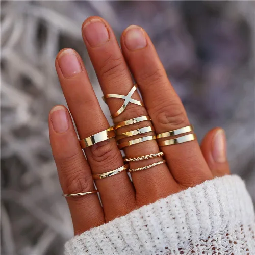 Vista 2 de FINETOO 8 PCS Simple Knuckle Midi Ring Set Vintage Plated GoldSilver for WomenGirl Finger Stackable Rings Set DIY Jewelry Gifts