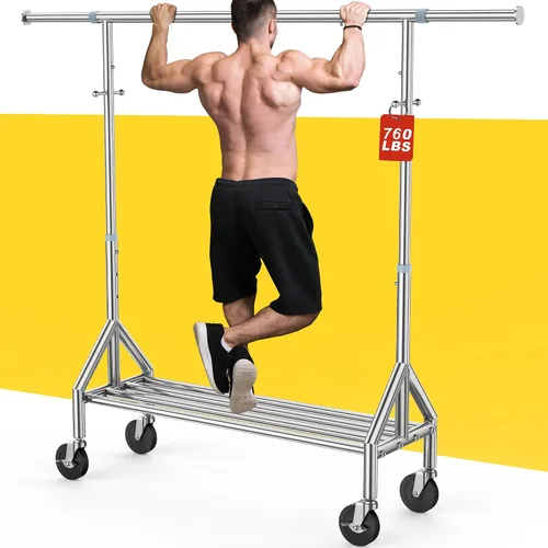 Vista 7 de Perchero de ropa resistente con carga de 520 libras, perchero ajustable con ruedas resistentes, percheros industriales de metal para colgar ropa