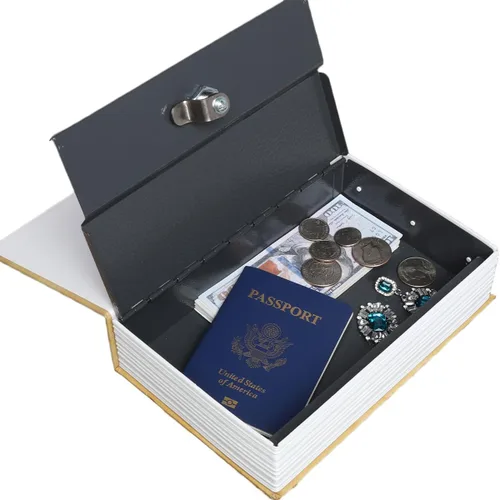 Vista 4 de Decaller Caja fuerte para libros con cerradura de llave, caja secreta de metal oculta para seguridad del hogar, dinero y joyas, 9.5 x 6.2 x 2.2