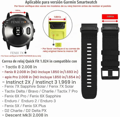 Vista 2 de Abanen Correas de Nylon Resistente para Garmin Fenix 8 51mm / Enduro/Instinct 2X / epix Pro 51mm, Correa Deportiva Ajustable con Cierre de Acero