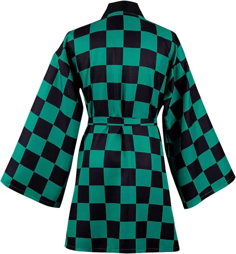 Vista 5 de Duwseal Kamado Tanjirou - Conjunto de bata para cosplay, kimono, chaqueta y aretes