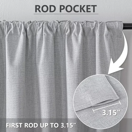 Vista 3 de Cortinas 100% opacas para sala de estar, juego de 2 paneles de 96 pulgadas, bloqueo de luz, pestaña trasera y bolsillo para barra, cortinas