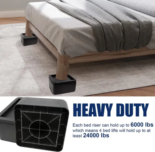 Vista 5 de MYMULIKE Elevadores de cama de 2 pulgadas, de gran tamaño se ajustan a patas de 5.5 pulgadas, resistente 6000 libras, bloques elevadores de cama