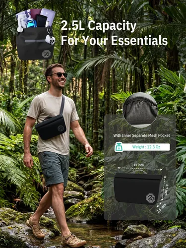 Vista 5 de niphean Riñonera impermeable IPX7, bolsa seca magnética con cierre de una Negro