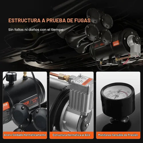 Vista 6 de VEVOR Compresor de aire de 12 V con tanque de 0.8 galones/3 L, compresor de aire de bocinas de tren, sistema de compresor de aire a bordo de 120 psi