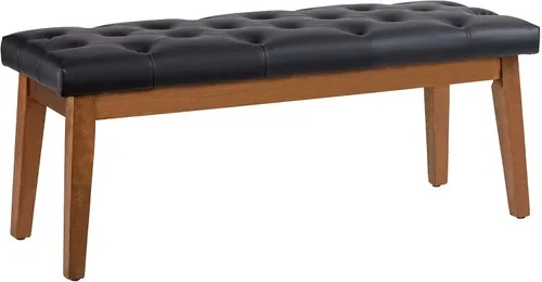 Vista 11 de HUIMO Upholstered Bench, Button Tufted Dining Bench (Beige) con patas de madera maciza, banco de extremo de cama para dormitorio, entrada, sala