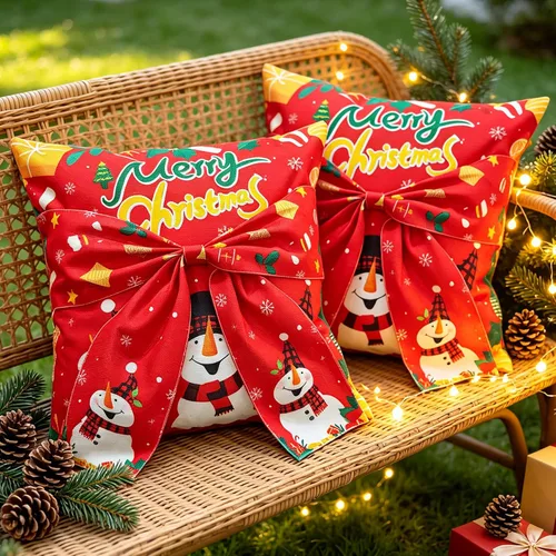 Vista 26 de Funda de Almohada Decorativa de Animales Navideños - 18 x 18 Pulgadas Funda de Almohada de Mascota Muñeco de Nieve Jarrón Ciervo Perro Conejo Pájaro