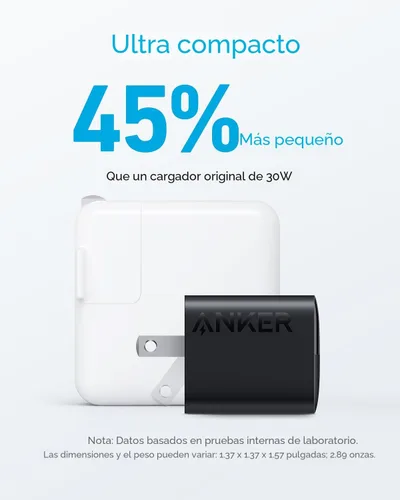 Vista 4 de Anker Bloque de cargador USB C, cargador compacto de 2 puertos de 33 W con enchufe plegable para iPhone serie 17/16, Galaxy y más