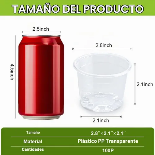Vista 2 de RooTrimmer Paquete de 100 macetas transparentes de 2.8 pulgadas con agujeros de drenaje, macetas transparentes para semillero, macetas redondas