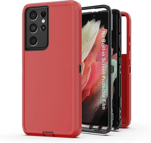 Vista 8 de Funda protectora resistente para Galaxy S21 Ultra 5G, funda protectora resistente con [3 capas] Cubierta de protección de goma resistente a prueba