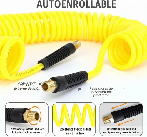 Vista 3 de Kit de accesorios para compresor de aire de 18 piezas, kit de manguera de compresor de aire de polietileno de retroceso de 1/4 pulgadas x 25 pies