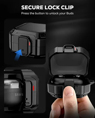 Vista 3 de MoKo Secure Lock - Carcasa para Samsung Galaxy Buds 4 Pro/4 (2026), color negro Bloqueo seguro, compatible con carga inalámbrica, protección