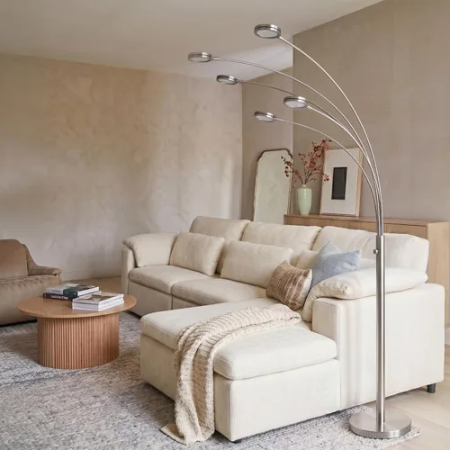 Vista 5 de Brightech Orion - Lámpara de pie de arco para sala de estar, lámpara de pie tipo árbol con 5 brazos ajustables, lámpara de pie de múltiples Níquel