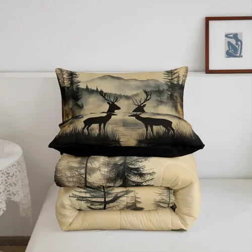 Vista 4 de Erosebridal Juego de edredón rústico de ciervos para niños, adolescentes y adultos, juego de ropa de cama tamaño individual con temática de caza