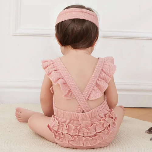 Vista 4 de Engofs Boho Rainbow Baby Girl Ropa recién nacida con volantes sin mangas con diadema