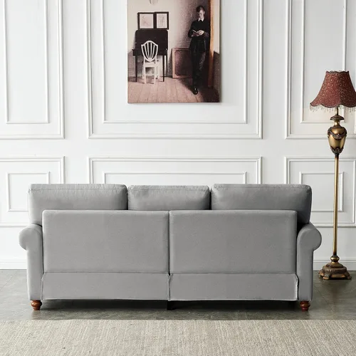 Vista 5 de Harper & Bright Designs Sofá de 3 plazas tapizado de lino con espacio de almacenamiento, patas de madera, decoración de uñas, moderno sofá de 3