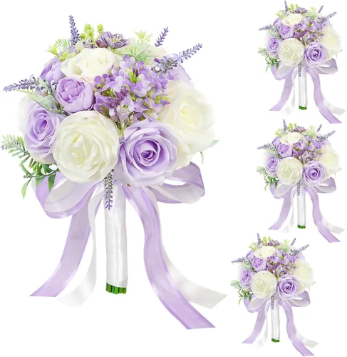 Vista 42 de Ramos de novia bohemios para boda, ramos de 9 pulgadas de flores artificiales para decoraciones de centro de mesa de ceremonia y aniversario, rosas