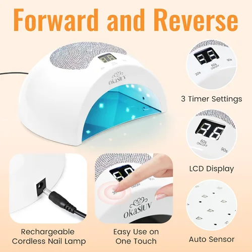 Vista 7 de Lámpara de uñas LED UV recargable con diseño de diamante y control táctil, 3 ajustes de temporizador, secado rápido para todos los esmaltes de gel