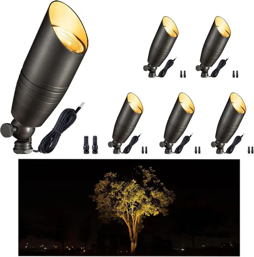 Vista 14 de Gardenreet Focos de paisaje de bajo voltaje - Luz superior LED de latón 12V para exterior, luces focales cableadas IP65 impermeables, enfoque