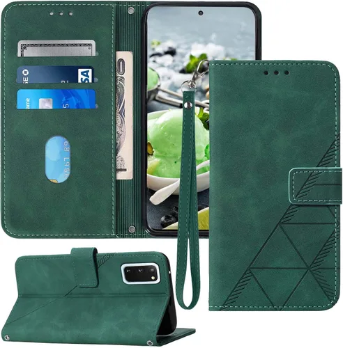 Vista 10 de Funda para Galaxy S20, ranuras para tarjetero, correa de muñeca, protección interior de TPU, soporte de piel sintética para Samsung S20 5G de 6.2