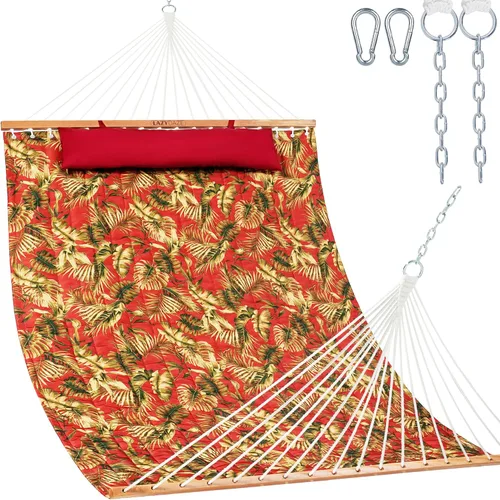Vista 15 de Lazy Daze Hammocks Hamaca de tela acolchada de 12 pies con almohada suave, hamaca doble para 2 personas con barra separadora para patio exterior