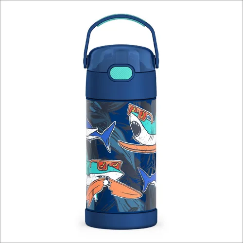 Vista 44 de THERMOS FUNTAINER - Botella de agua con pajilla, 12 onzas, botella de agua de acero inoxidable aislada al vacío para niños con tapa, color negro