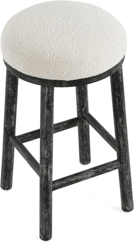 Vista 7 de Christopher Knight Home Aubrie - Juego de 2 taburetes de bar redondos de tela Boucle para isla de cocina, silla de comedor de madera sin espalda