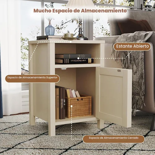 Vista 4 de Juego de 2 mesitas de noche de granja, mesa auxiliar lateral rústica vintage con almacenamiento, mesa auxiliar de madera con puerta de granero