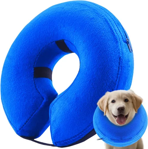 Vista 9 de Collar inflable de cono para perro, collar de recuperación de protección contra explosiones de cono de perro, azul (tamaño L)