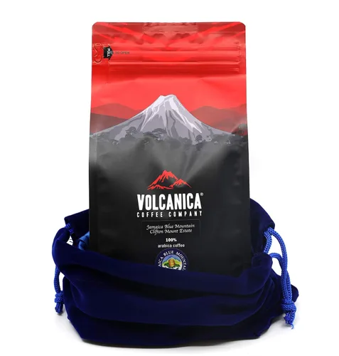 Vista 2 de Jamaica Blue Mountain Coffee, Clifton Mount Estate, 100% certificado, grano entero, bolsa de terciopelo azul, tostado fresco, 16 onzas